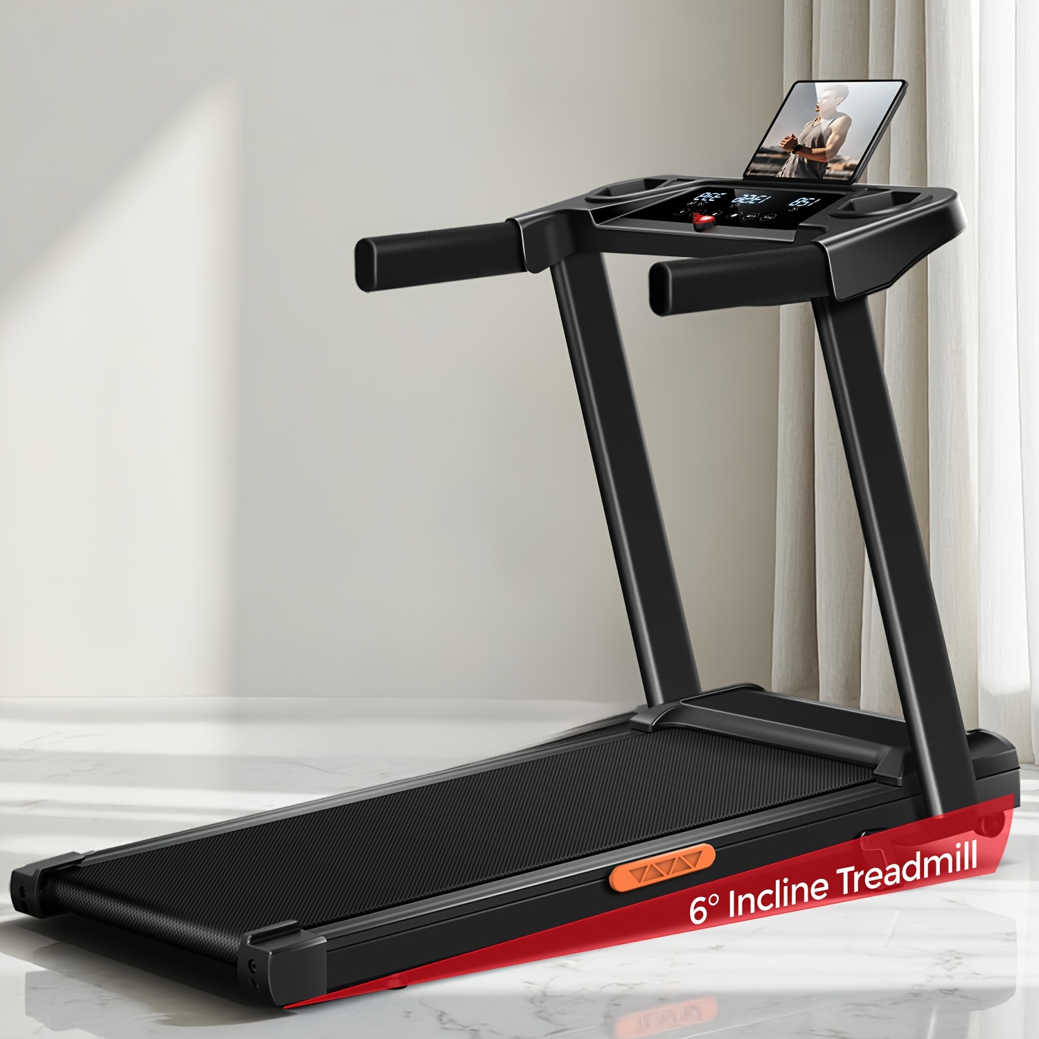 TEMU Treadmill With 6% Incline, Portable Treadmills For Home With Handle, Foldable Treadmills For Home And Office, 300 Lbs Weight Capacity, Screen
