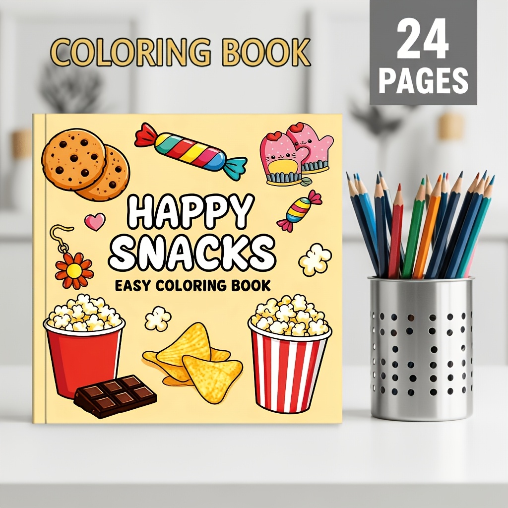 TEMU 1 Coloring Book - Cute Desserts And Snacks Theme, Thick Simple Lines, 100gsm Thick Paper With No Bleed, Children's Creative Drawing Book, Paper