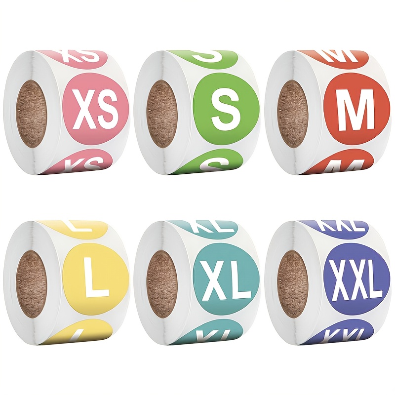 TEMU 3500pcs Of Clothing Size Label Stickers, 7 Rolls Of 1-inch Colorful Adhesive Round Size Stickers For Retail T-shirts, Available In 7 Different