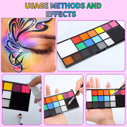 18-Color Face Body Paint Set Spray Brush