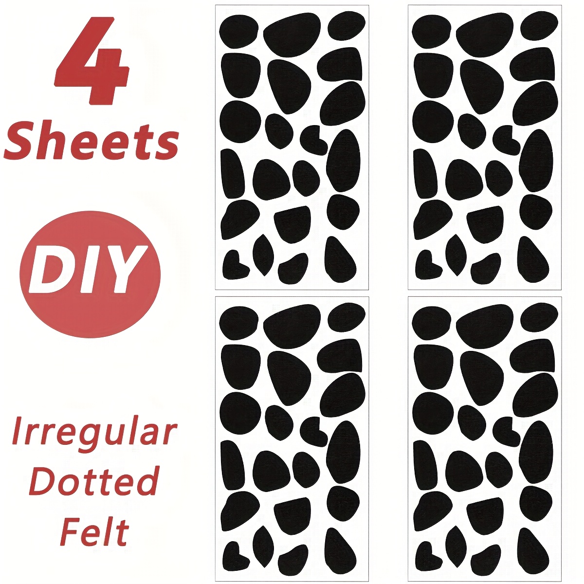 Image of 1/2/4 Sheets Black Felt Circle Stickers - Black Adhesive Dot Felt Mat, Felt Mat, Irregular Round Polka Dot Embroidery Adhesive Felt - For Clothing, Diy Crafts, Halloween Decorations, Costume Balls And