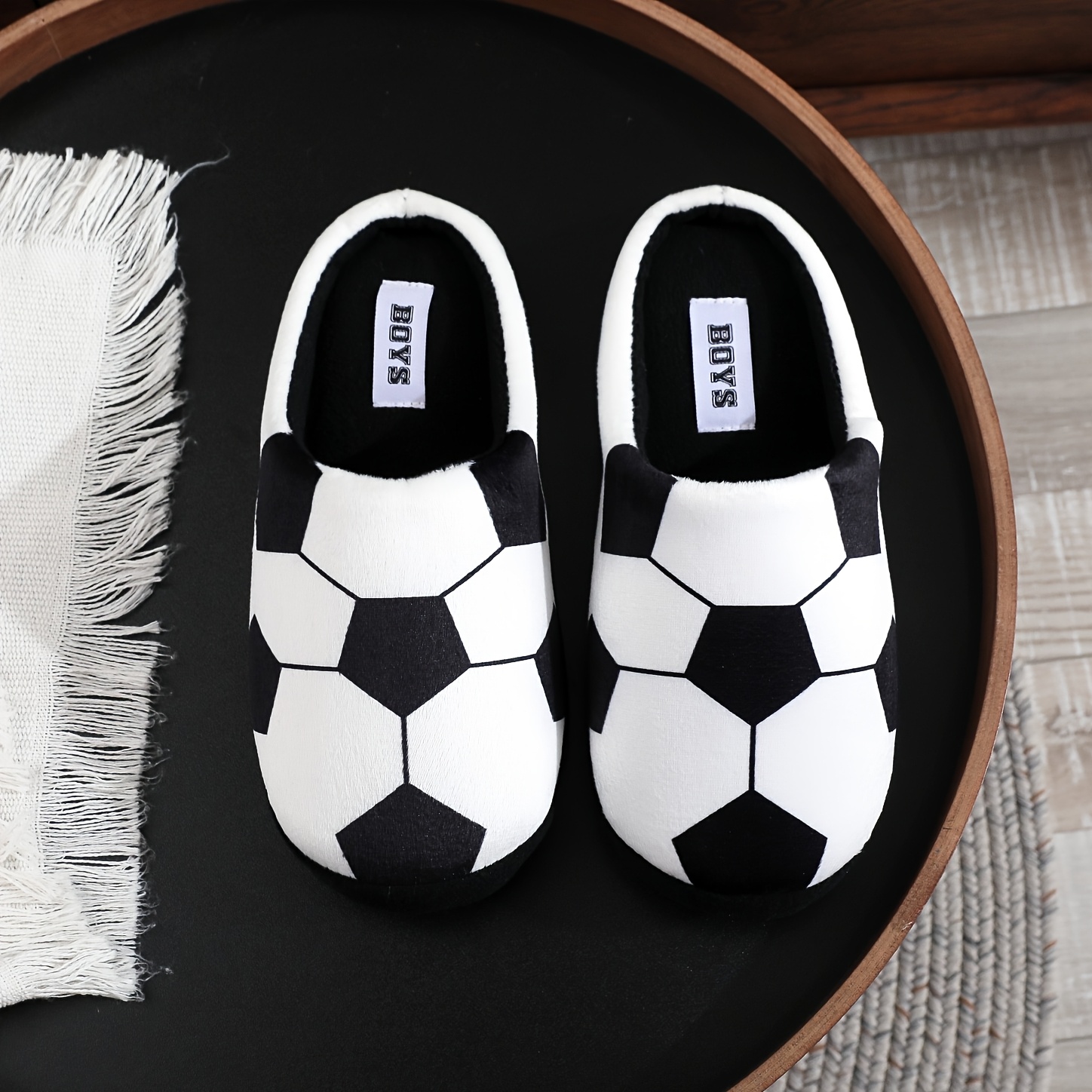 Image of Men's Plus Size Winter Slippers, Fashionable And Trendy 3d Soccer Pattern Print, Soft Casual Vacation Indoor Bedroom Slippers With For Men, Slippers, Gift Slippers For Boys And Men