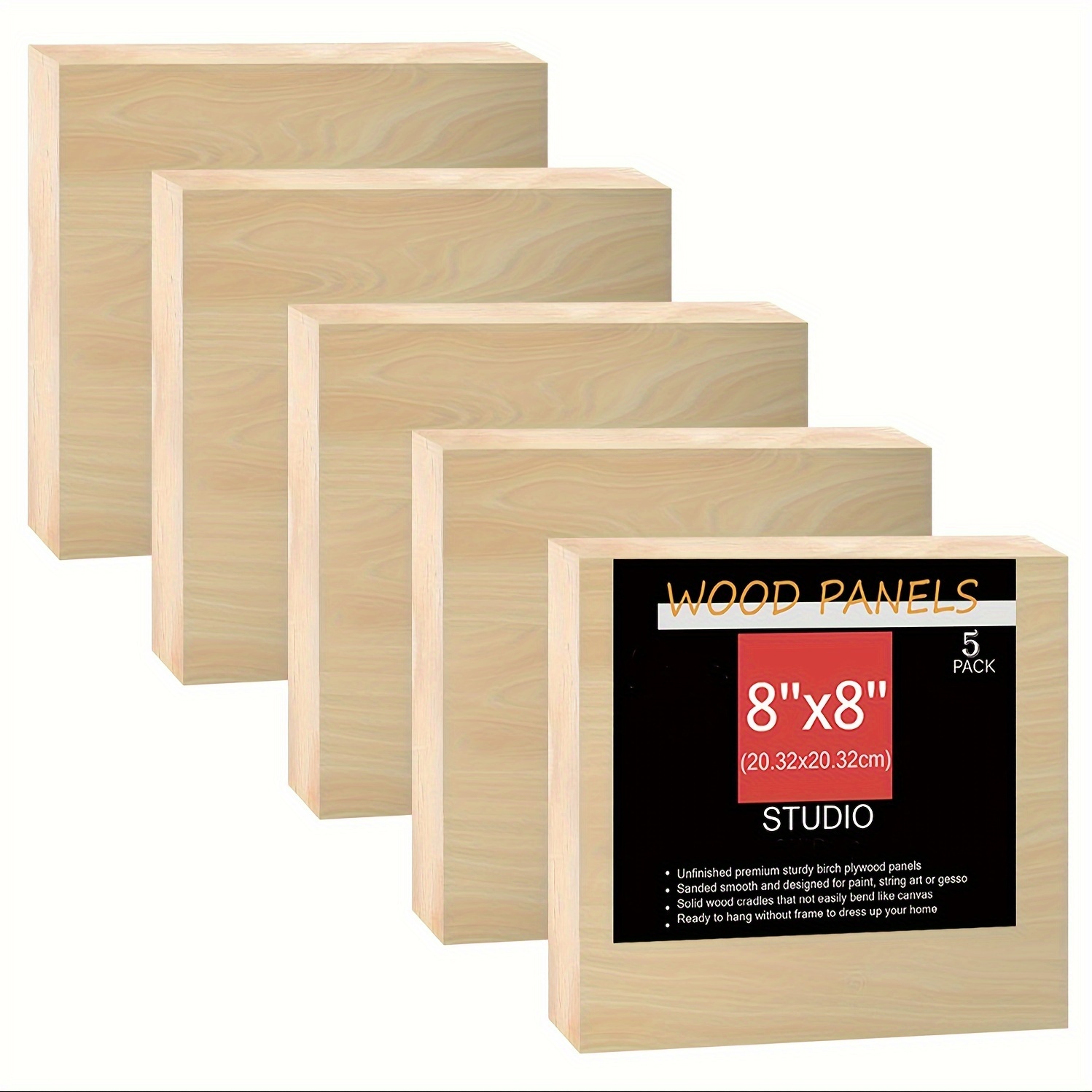 

Unfinished Wood Boards Canvas For Painting, 5 Packs 3/4'' Deep 8'' X 8'' Wooden Cradled Panels For Pouring Art, Crfats, Paints And More