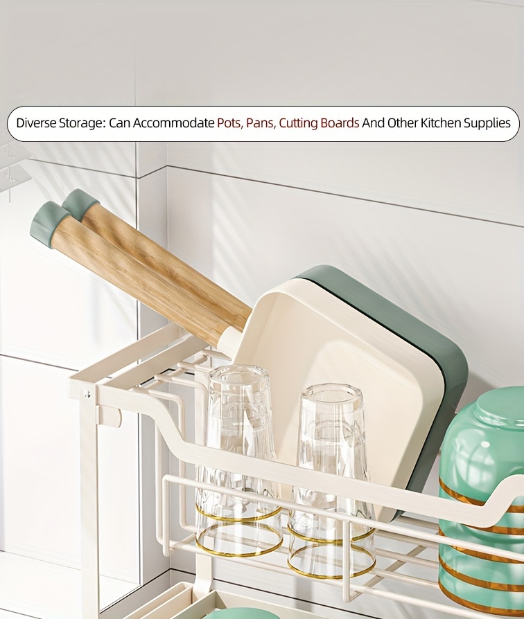 space saving dish rack with drain tray hooks utensil holders multifunctional kitchen organizer for dishes cups knives forks chopsticks Product details 4