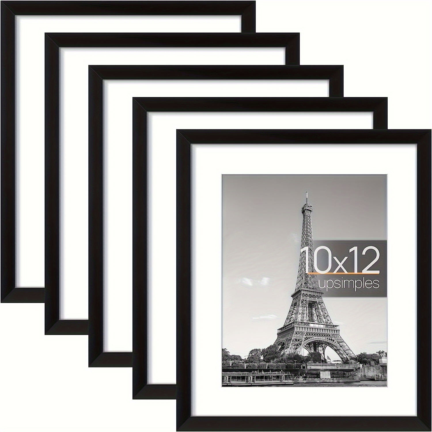 

Upsimples 5 Pack 10 Inchx12 Inch Picture Frame, Display Pictures 7 Inchx9 Inch With Mat Or 10 Inchx12 Inch Without Mat, Wall Gallery Poster Frames, Black