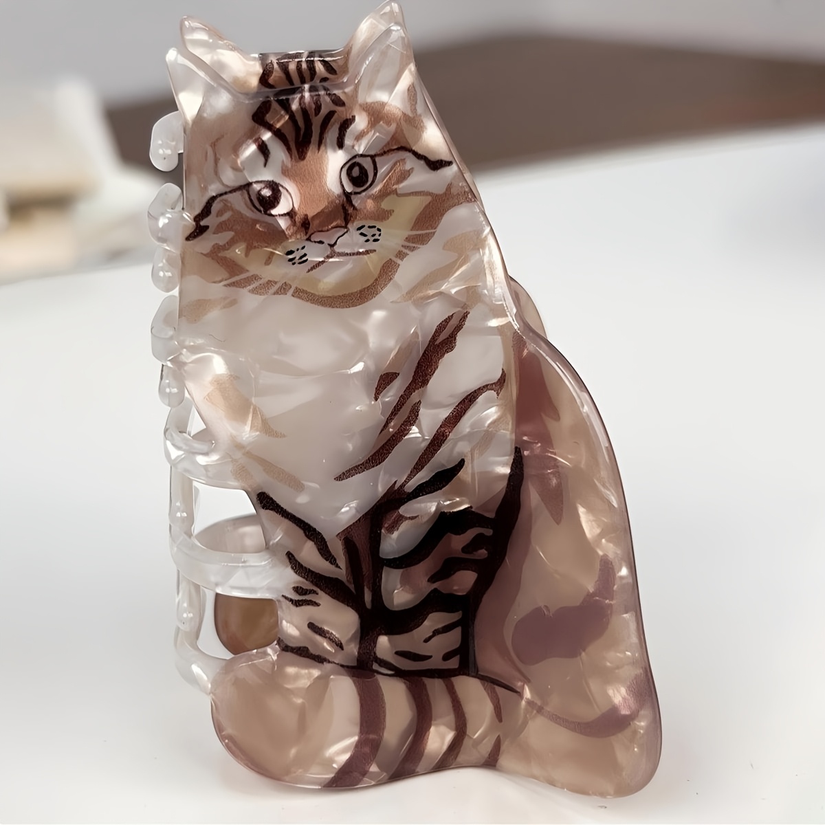 TEMU 1pc Cute Shaped Hair Claw Clip, Kitten Print Large Non-slip Shark Clip, Glossy Aesthetic Hair Jaw Clamp, Women Cat Lover Casual Hair Accessories