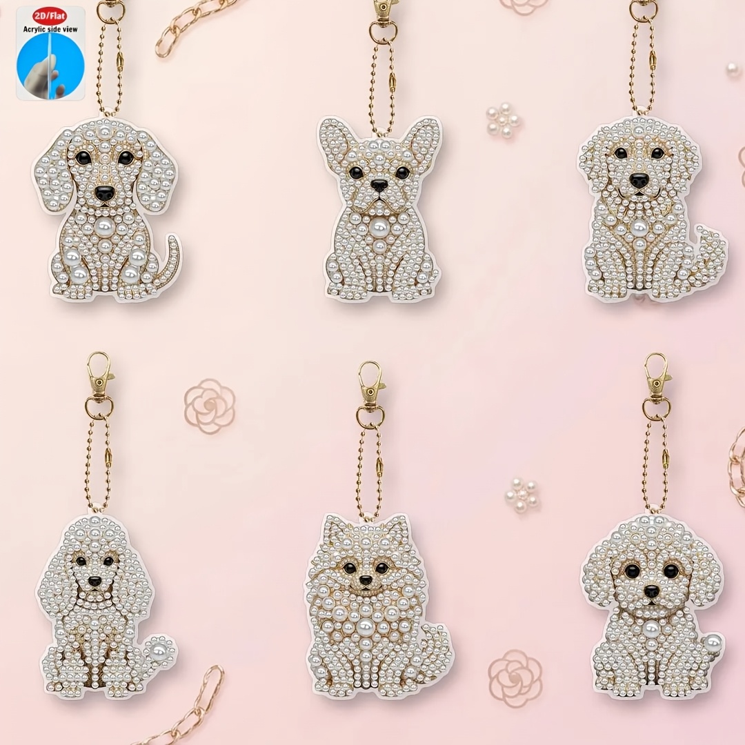 TEMU Impression plate 2D, 6 porte-clés de peinture diamant sur le thème des chiens mignons, ensemble d'art d'artisanat de mosaïque, cadeaux et