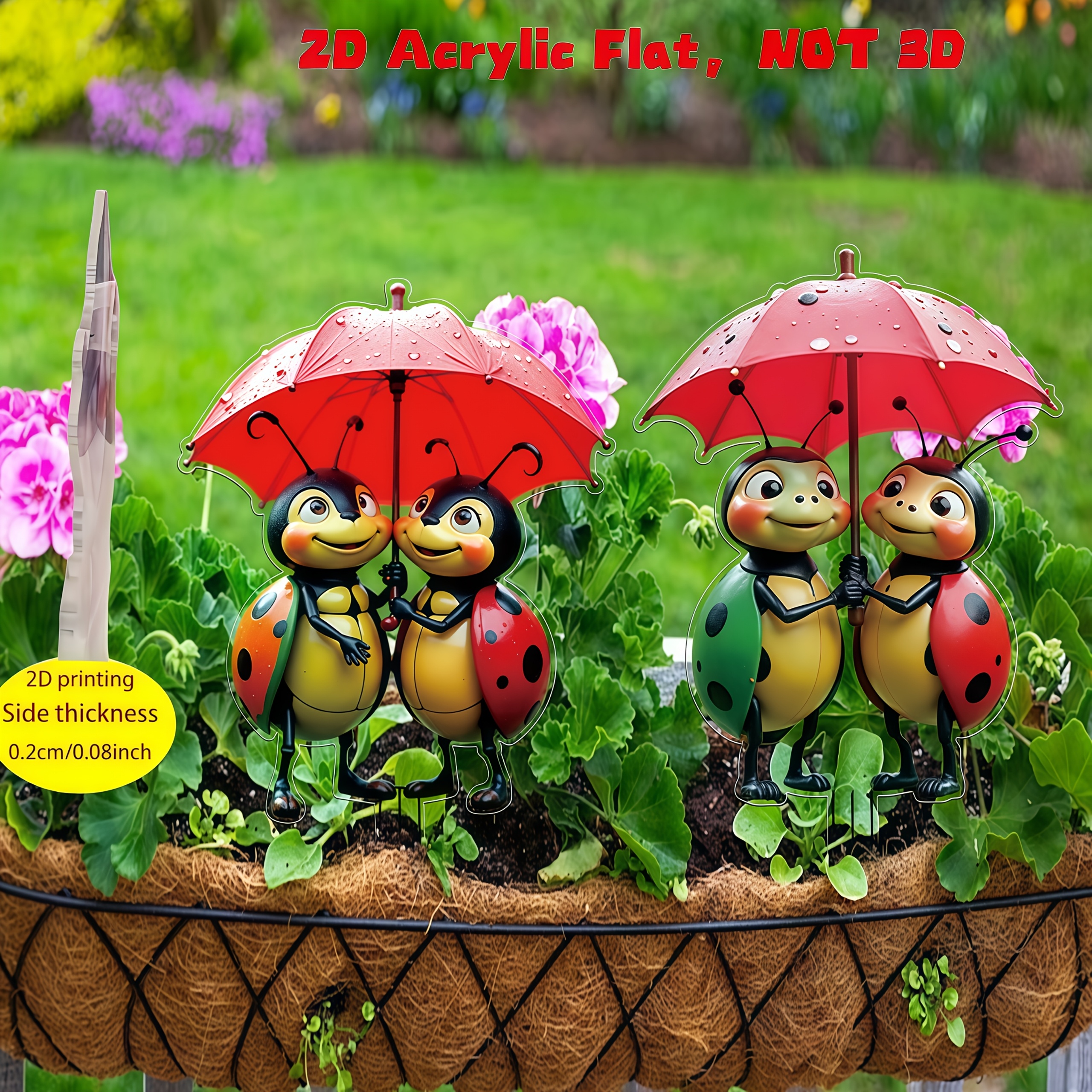 E-shop 2D Flat - 【2D Flat】 2D Flat - [2D Flat] 2D Flat Set mit 2 Stück Süße Marienkäfer Kreatives Design Acryl Garten Hof Dekoration Erdspieß mit