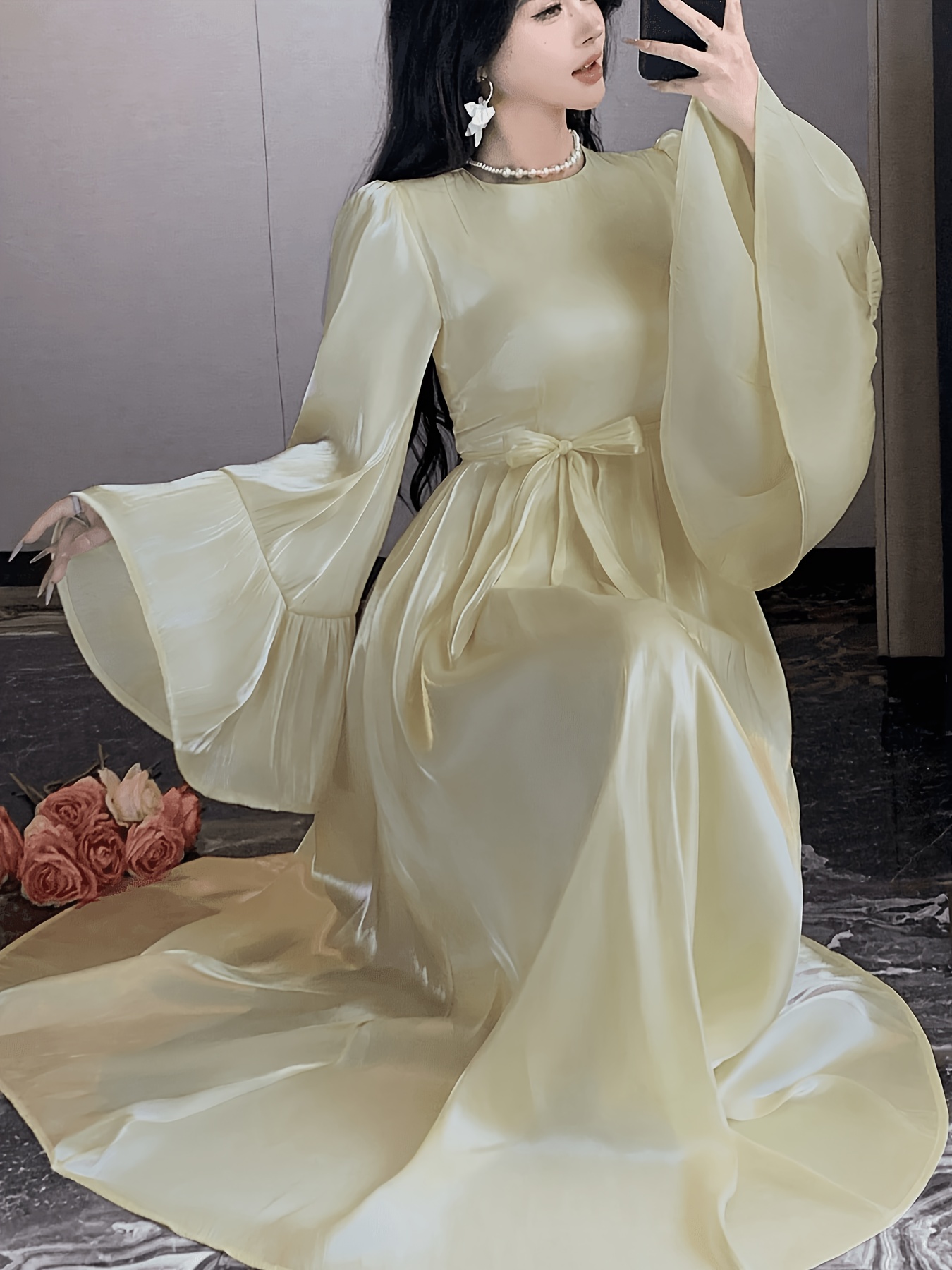 long sleeve sheer white dress ROSEE de MATIN LONG SLEEVE SEMI SHEER LACE DRESS IN White main image 0