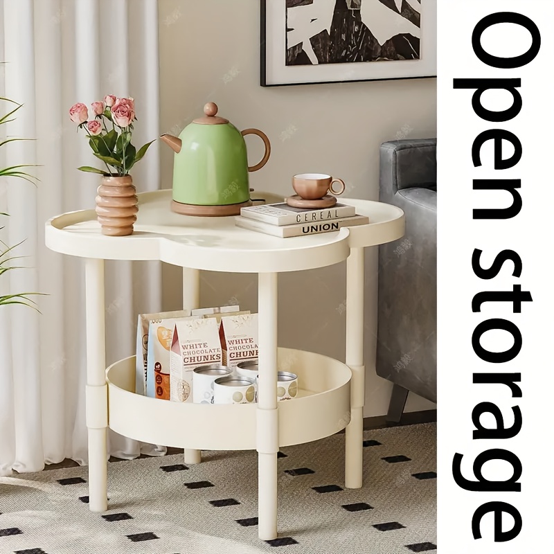 

Chic Modern Side Table - Portable, Creamy Sofa Accent With Storage Shelf For Living Room