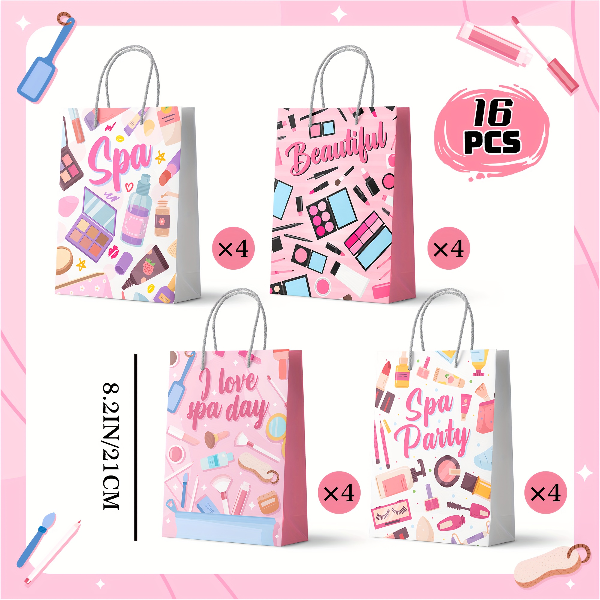 TEMU Spa Party Favor Bags, 16pcs Spa Party Gift Bags Spa Party Goodie Bags Spa Party Bags For Makeup Party Decorations, Spa Theme Party Bags For Spa