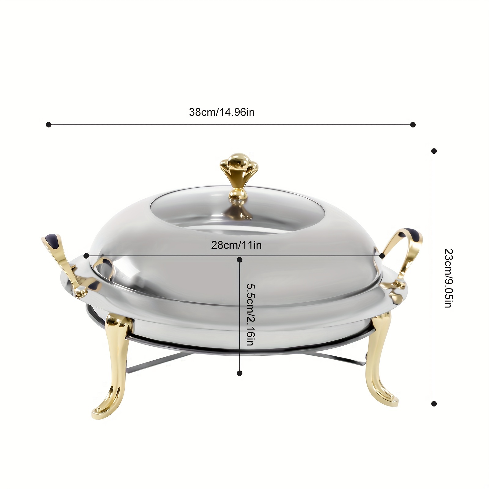 Round Chafing Dish Base With Lid, Stainless Steel Food Warmer Soup Chafing Dish Suitable For Buffet Restaurants, Snack Bars ( Cooking), Cooking