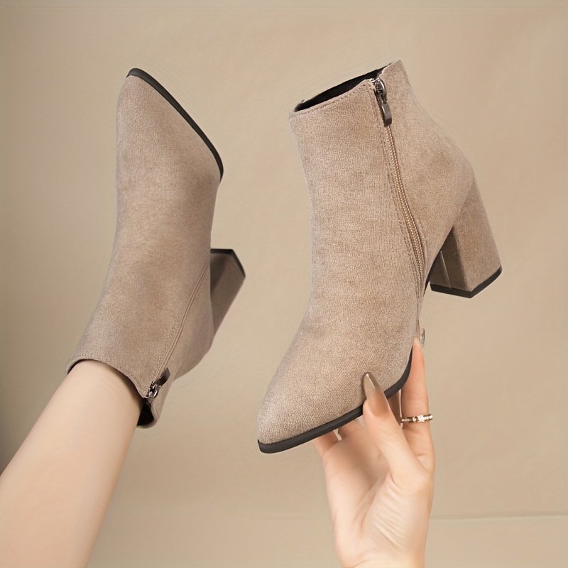 

Bottines courtes à talons épais décontractées , bottines à lacets zippées sur le , chaussures confortables à enfiler en tissu