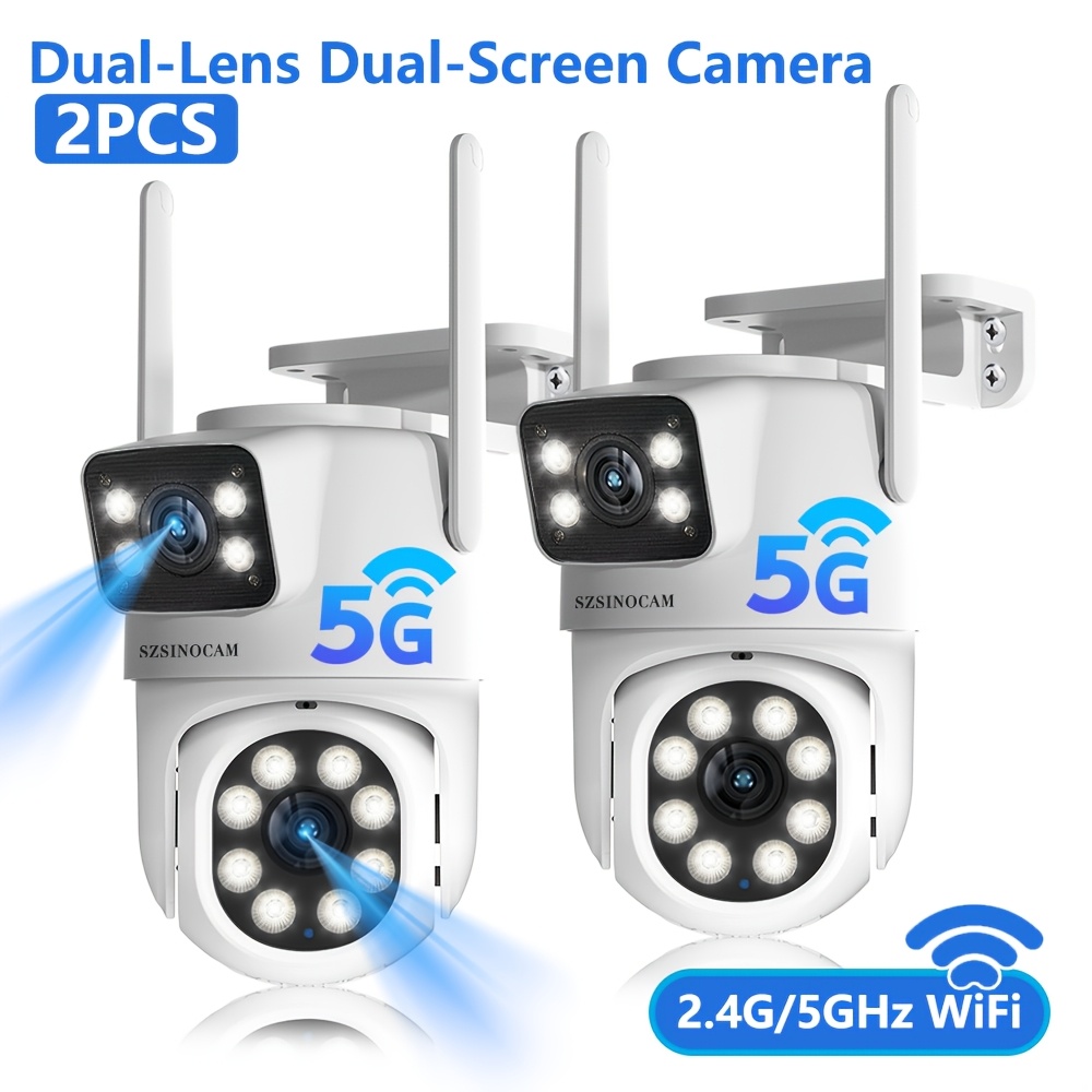 Image of 2pcs Szsinocam Dual Lens Security Camera With Ptz 355° View, Ai Human Detection, Color Night Vision, 2.4/5g Wifi, Auto Tracking, Mobile App, 1080p Hd Resolution