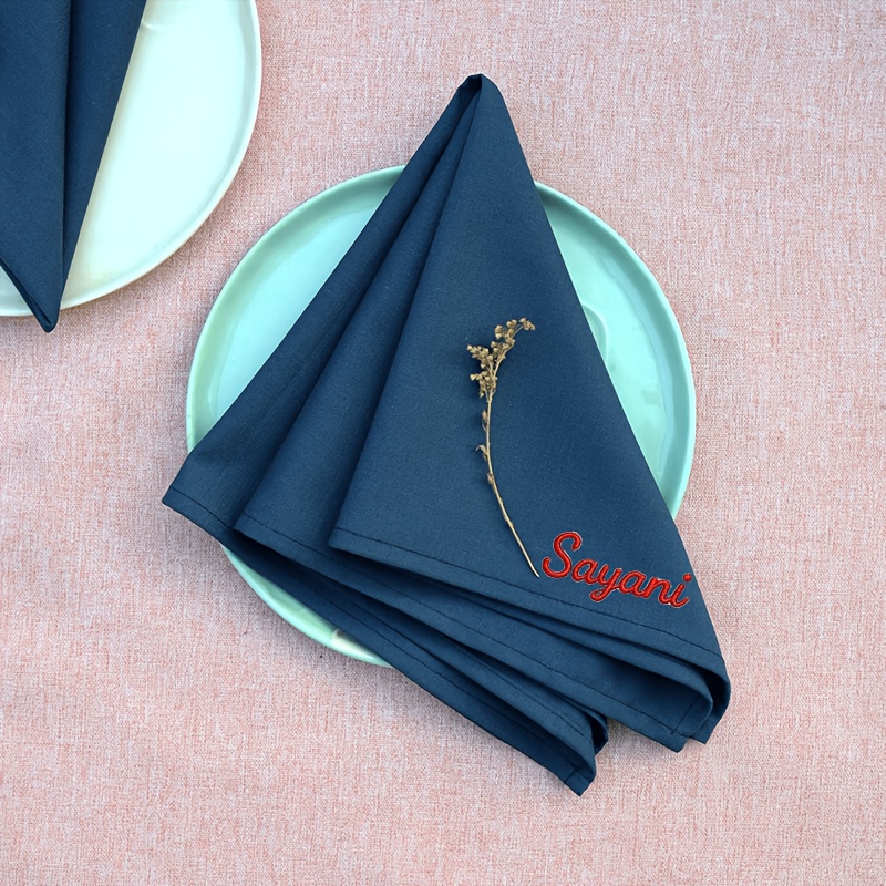 TEMU 1pc Personalized Embroidered Custom Name Napkin & Cloth Towel Suitable For Restaurants, Weddings, Banquets - Square Linen/ Blend Table With