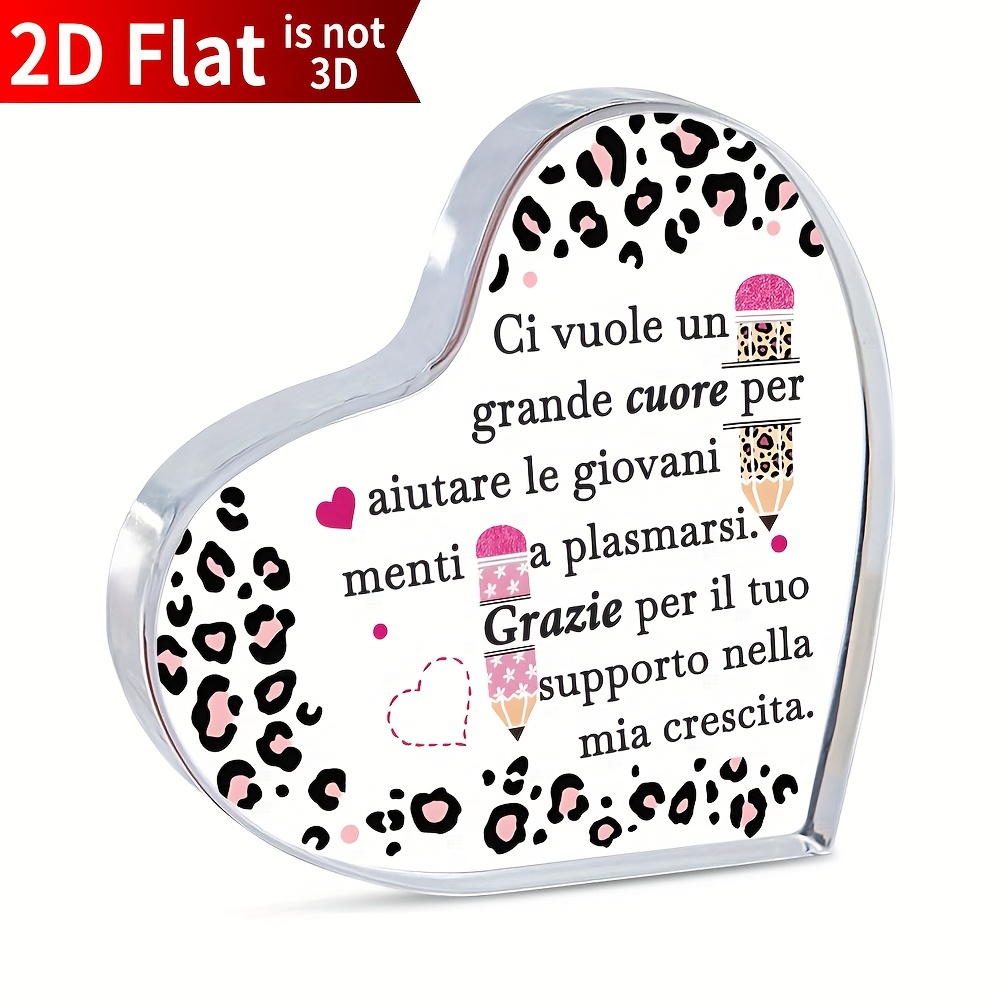 TEMU 2d Flat, 1pc Italian 2d Acrylic Thank You Memory Sign Heart-shaped Leopard Print With Italian Quote & , High-quality Acrylic Decorative Plaque