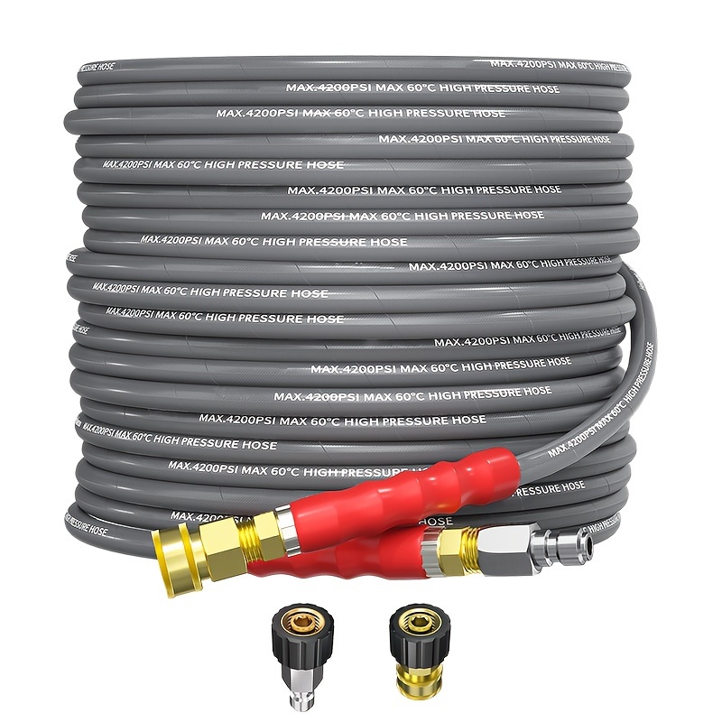 

50ft High Pressure Washer Hose, 4200psi Wire Braid, 1/4 Inch, Flexible Kink Resistant, Heavy Duty Replacement, With 3/8 Quick Connect, For Outdoor Electric And Lawn Equipment