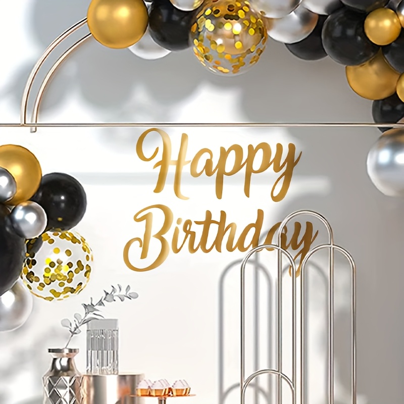 Image of Golden English Letters Happy Birthday Living Room Dining Room Entrance Decoration Sticker Removable Self-adhesive Wall Sticker Pvc