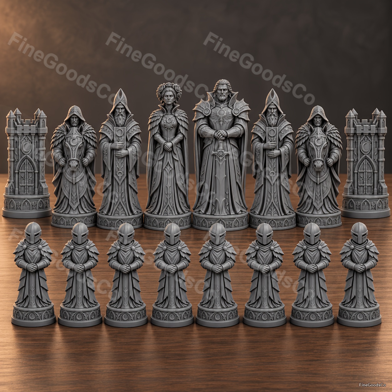 Image of 16pcs Medieval Gothic 3d Printed Chess Pieces, Fantasy King Queen Knight Castle Figures, Vintage Tabletop Chess Game Pieces, Collectible Decor Gift For Adults