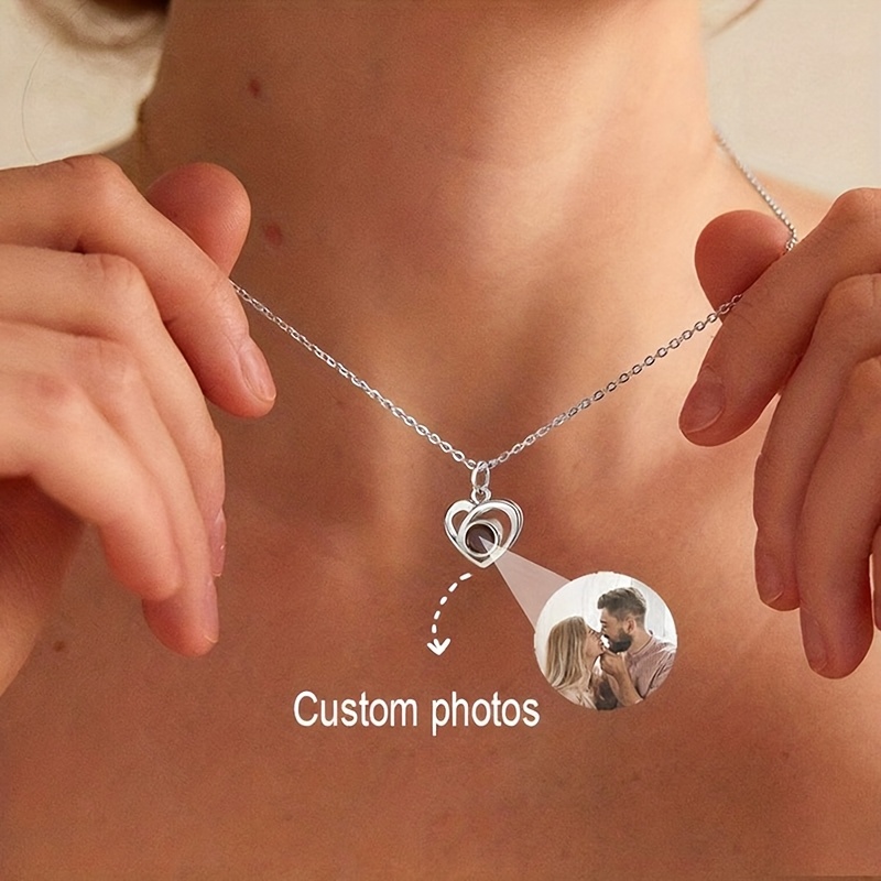 TEMU Custom Photo Necklace Personalized Heart Projection Pendant Stainless Steel Jewelry Fashionable And Simple Women's Projection Necklace Perfect