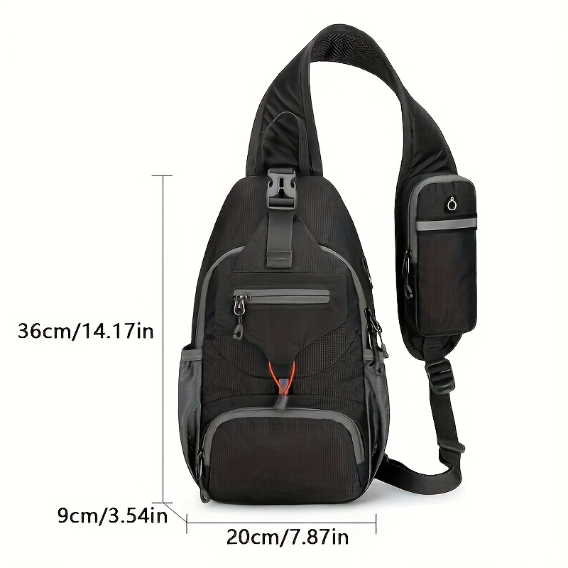 Sport Sling Bag for Men and Women Large Capacity Crossbody Travel and Hiking Bag with Adjustable Strap, Multiple Pockets, Earphone Hole, Nyl