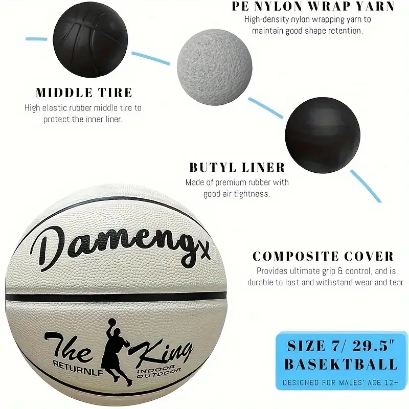 damengx glow in the dark basketball 9 6 inch adult size uncharged pu material anti slip official size 7 outdoor indoor basketball with nylon wrap yarn and butyl liner without battery details 1