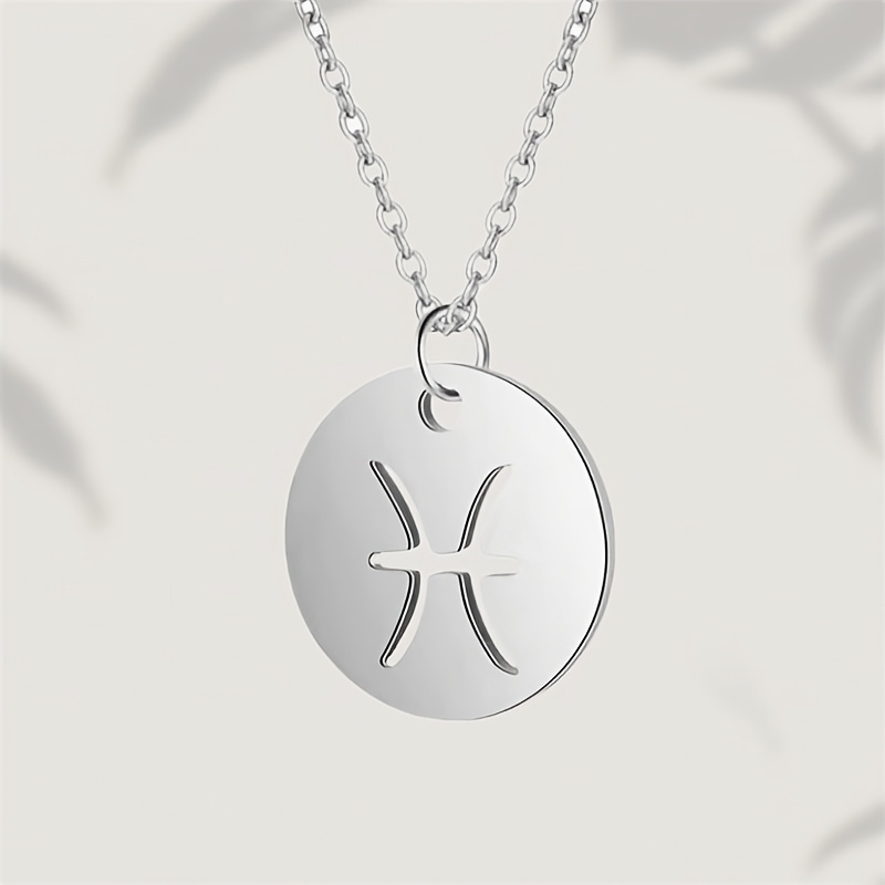 Vintage Zodiac Pendant Necklace Stainless Steel Chain Twelve Constellations