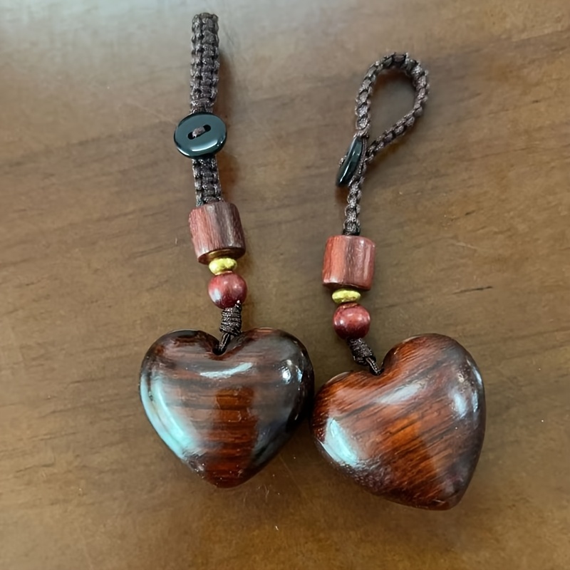 Image of 2pcs Of Handmade Sandalwood Keychains With A Design, Perfect For Christmas Or Valentine's Day Gifts