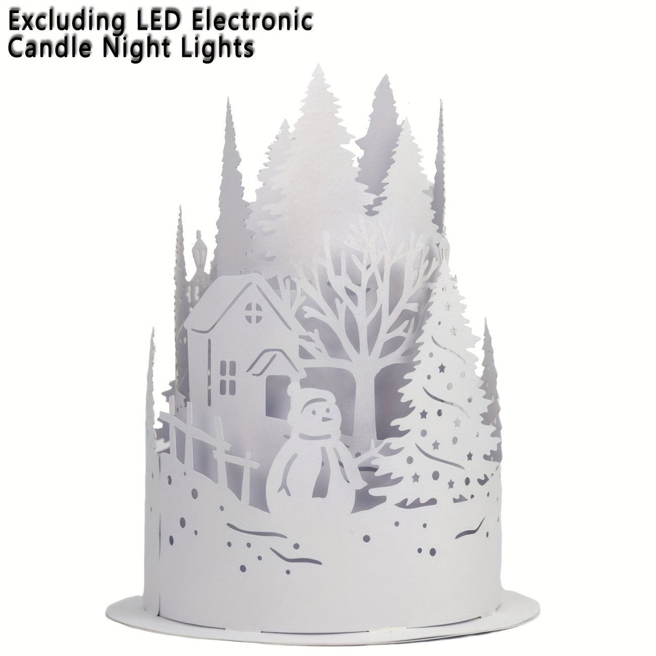 Image of 1pc Diy Christmas Atmosphere Night Light White Snowman Christmas Tree House Paper Ampshade Hollowed Out Dining Table Decoration Lampshade (excluding Led Electronic Candle Night Light)
