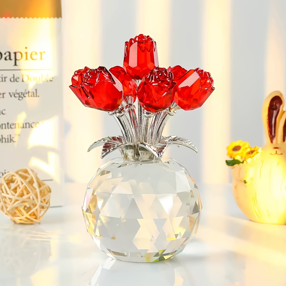 E-shop Handgefertigte bunte Rosenkristall-Skulptur Vase - für Valentinstag, Muttertag oder Vatertag als festliches Geschenk; elegante Dekoration für