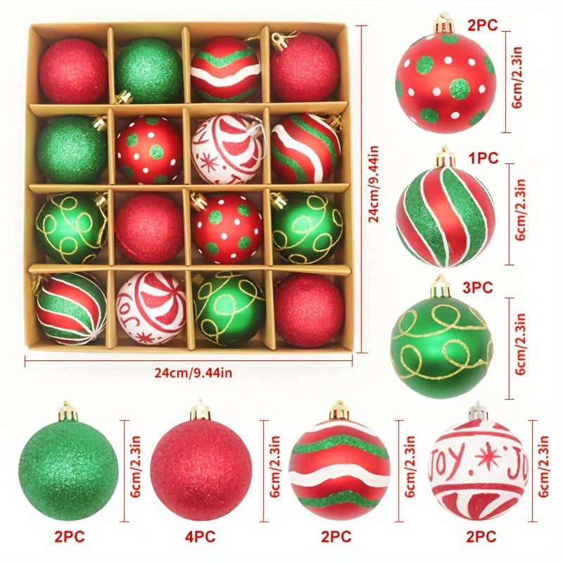 TEMU 16pcs Christmas Ball, Christmas Tree Decoration Ball Hanging Ornament Hanging Ball Window Holiday Scene Arrangement Pendant