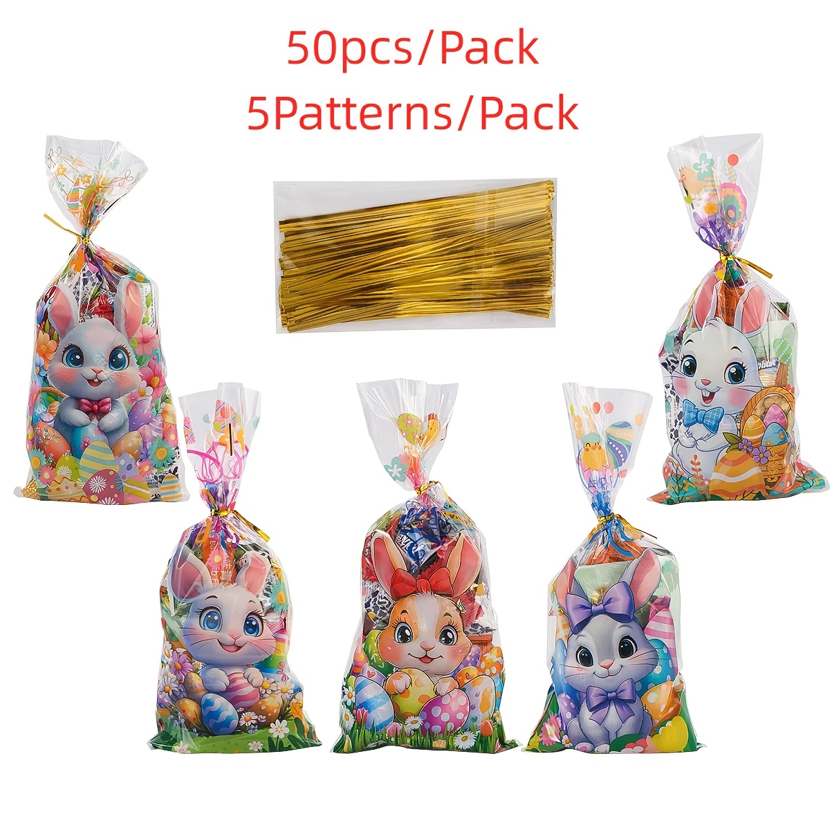E-shop 50 Stk./Packung 5 Muster Osterdruck Flache Tasche Süßigkeiten Geschenk Verpackungsbeutel