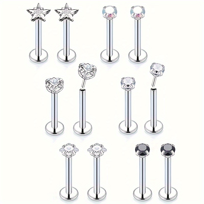 

12pcs, Threadless Push Fit Medusa Piercing Jewelry Tragus Earring Set Stainless Steel Labrador Jewelry Lip Ring Stud Earrings Women Men