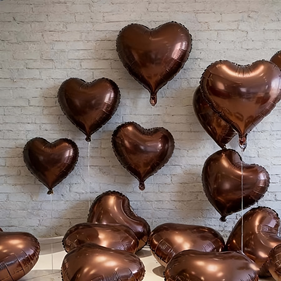 Image of 18-inch Chocolate Brown Heart-shaped Foil Balloons 10pcs, Heart Balloons, Decorations, Suitable For Valentine's Day, Birthday Parties, Weddings, And Holiday Decorations