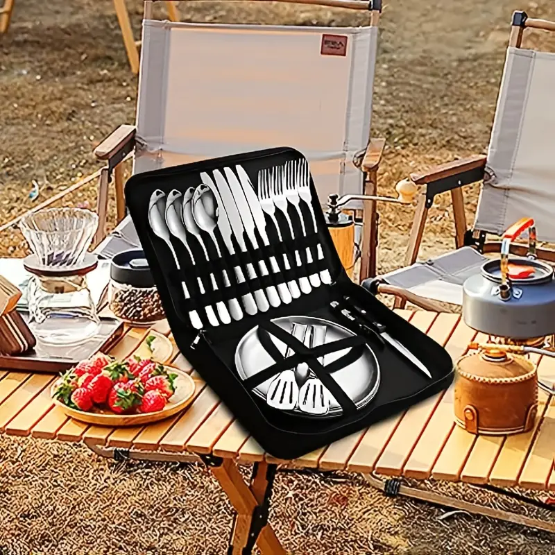 customizable stainless steel utensil set with spoon fork and knife camping essentials portable storage case ideal for holidays and everyday use camping utensils polished durable utensils Product details 0