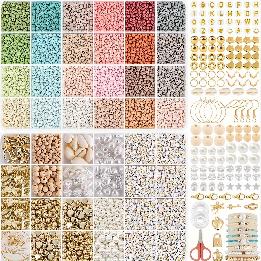 

Acrylic Beading Starter Kit 48-grid Assorted Colors Beads Set With Charms, Letters, Scissors & Accessories For Diy Jewelry Making And Crafts