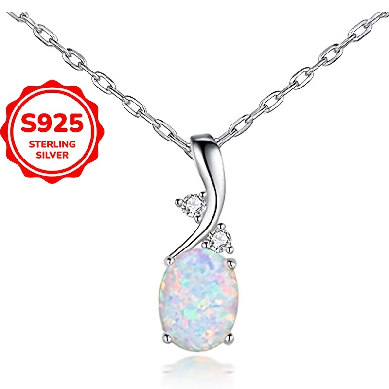 

1 S925 Silver Women's Pendant Necklace Inlaid With Opal And Synthetic Zirconia, Suitable For , Women's Jewelry Gift, Low Allergy, Silver Weight 3.8g