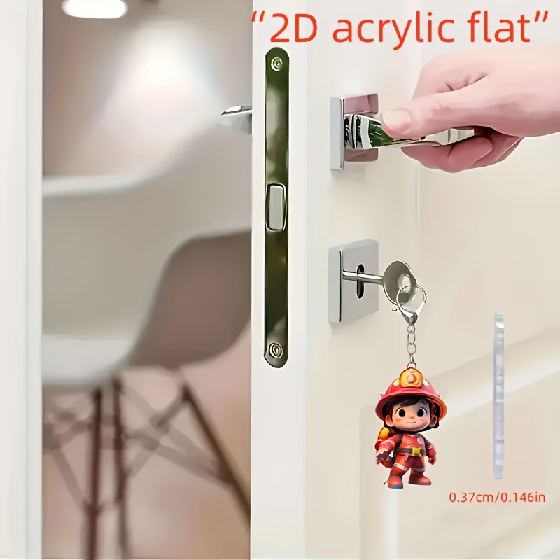 TEMU 2d Flat - 2d Acrylic F(at?1pcbrave Firefighter Theme Acrylic Keychain - Perfect For Car Enthusiasts And Backpack Enthusiasts