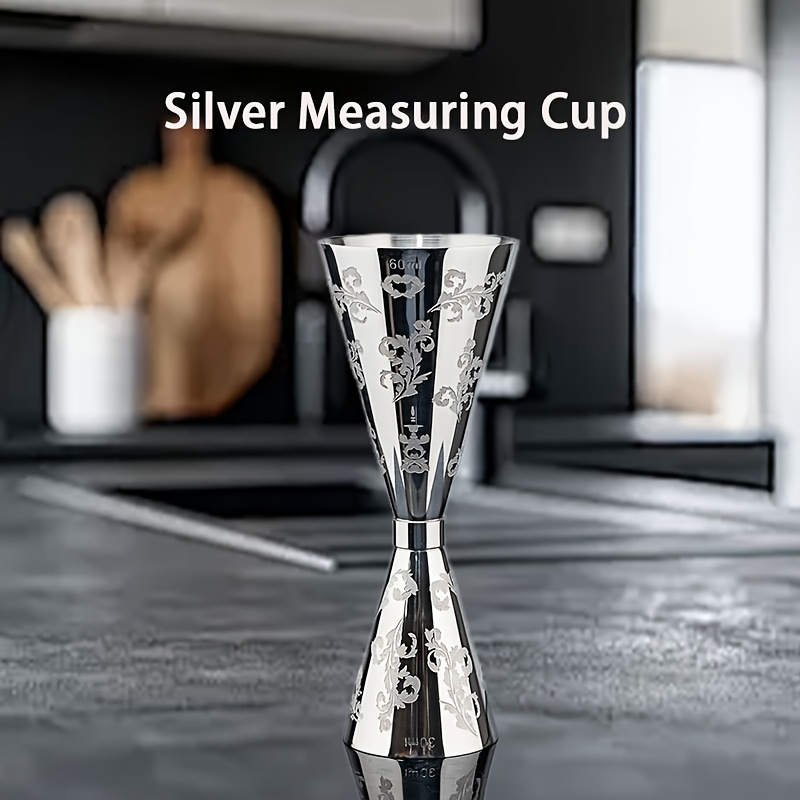 TEMU Decorative Silvery Measuring Cup For Cocktails, Unique Bar With Dual Capacity, Suitable For Home Use, Silvery Color, 30ml/60ml, 1oz/2oz