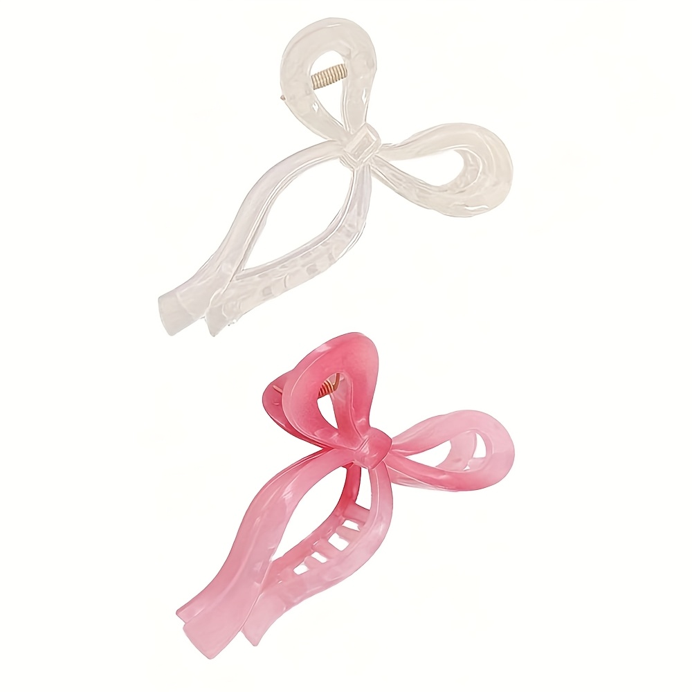 TEMU Set Of 2 Bow Hair Clips Colors, Designed For. Ribbon Clips Are Perfect For Thick Hair And Feature A Design. Additions For Valentine's Day, Serve As Jaw Clips, Clamps, And Catchers