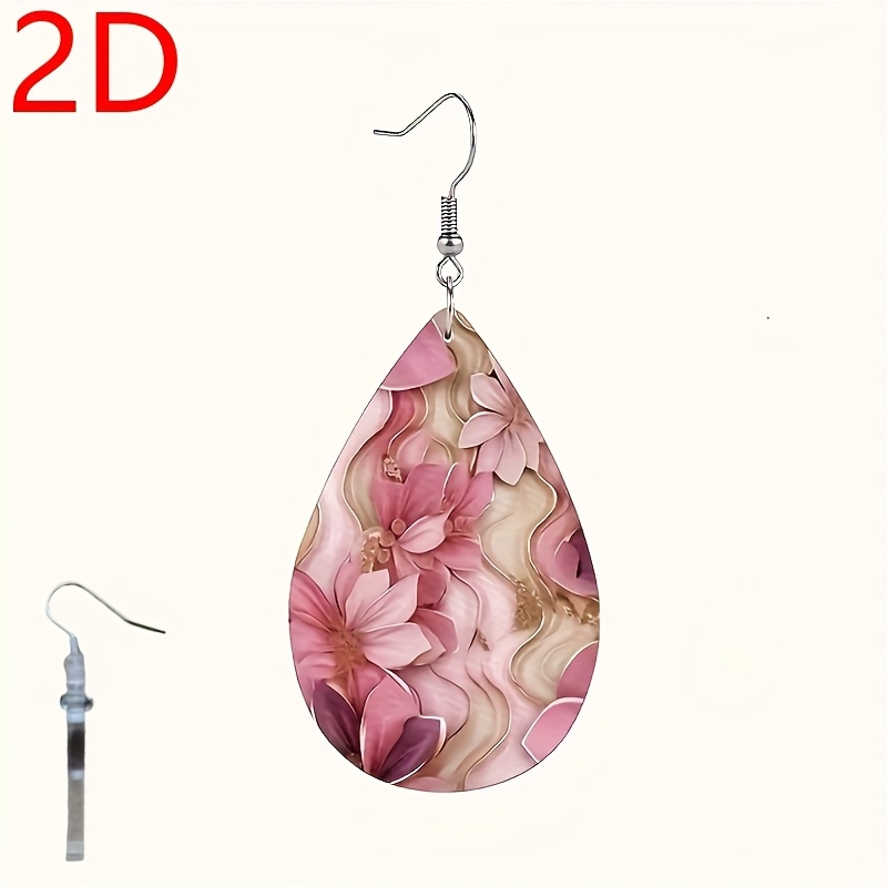 Romantic Pink Flower Acrylic Earrings Halloween Christmas Gift