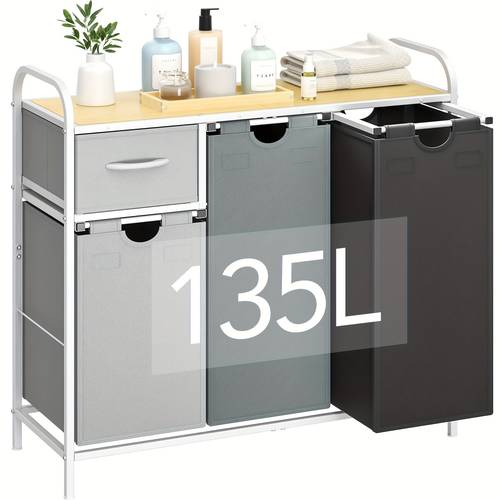 35 7 gallons 135 laundry basket organizer three section laundry sorter laundry hamper featuring a shelf drawer laundry baskets
