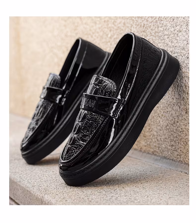 sneakers, spring men s patent shoes, british style platform casual shoes, korean trend round toe slip-on men s shoes details 0