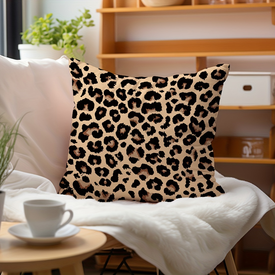 

1pc Modern Leopard Print Pillow Cover, Double-sided Velvet, Zipper Closure, Machine Washable, Polyester Decorative Cushion Case For Room Types - Woven Fabric