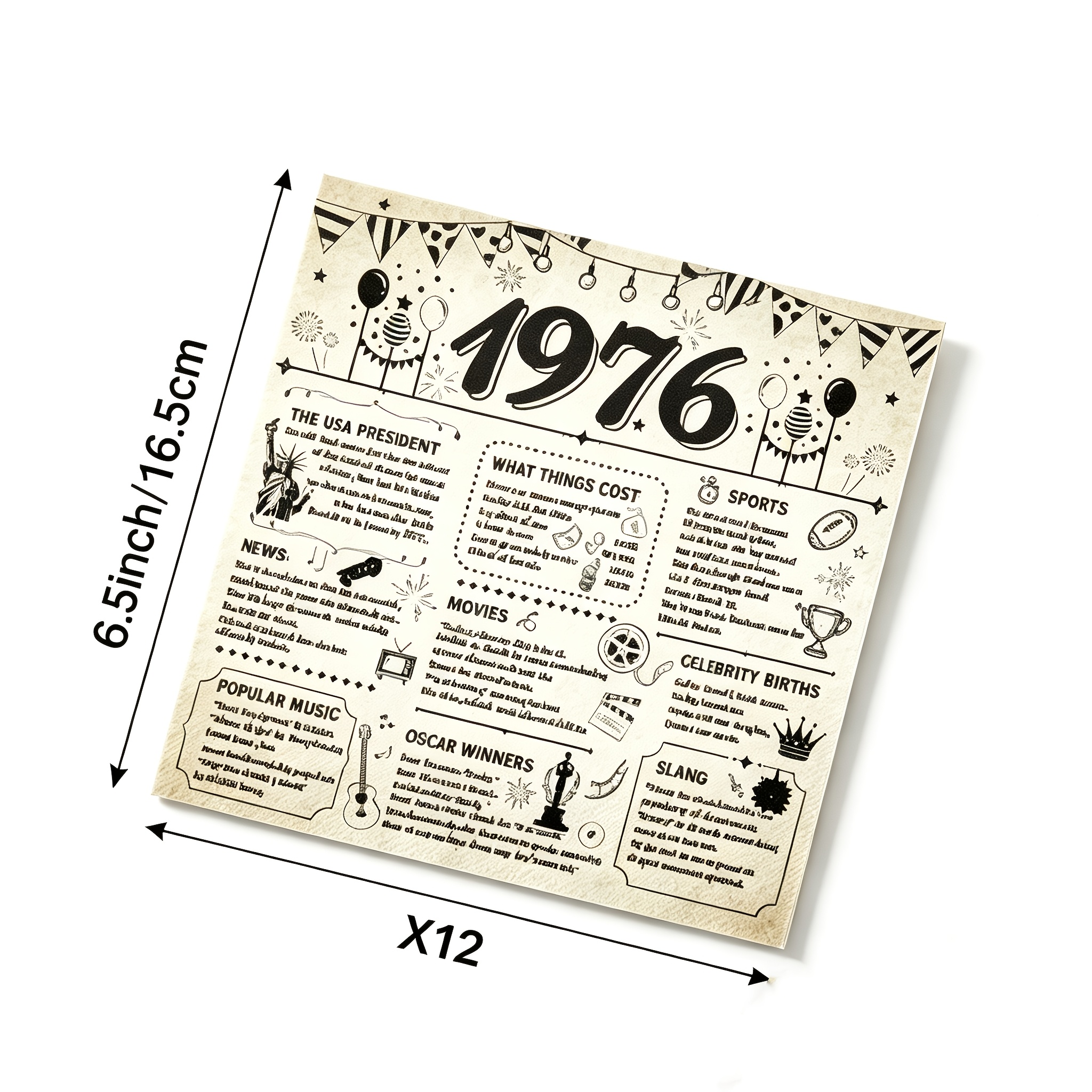 Image of 12pcs Per Pack, Newspaper Style 50th Birthday Napkin Napkin Themed Party Disposable Tableware Napkin Set Non-laminated Style For Halloween、christmas