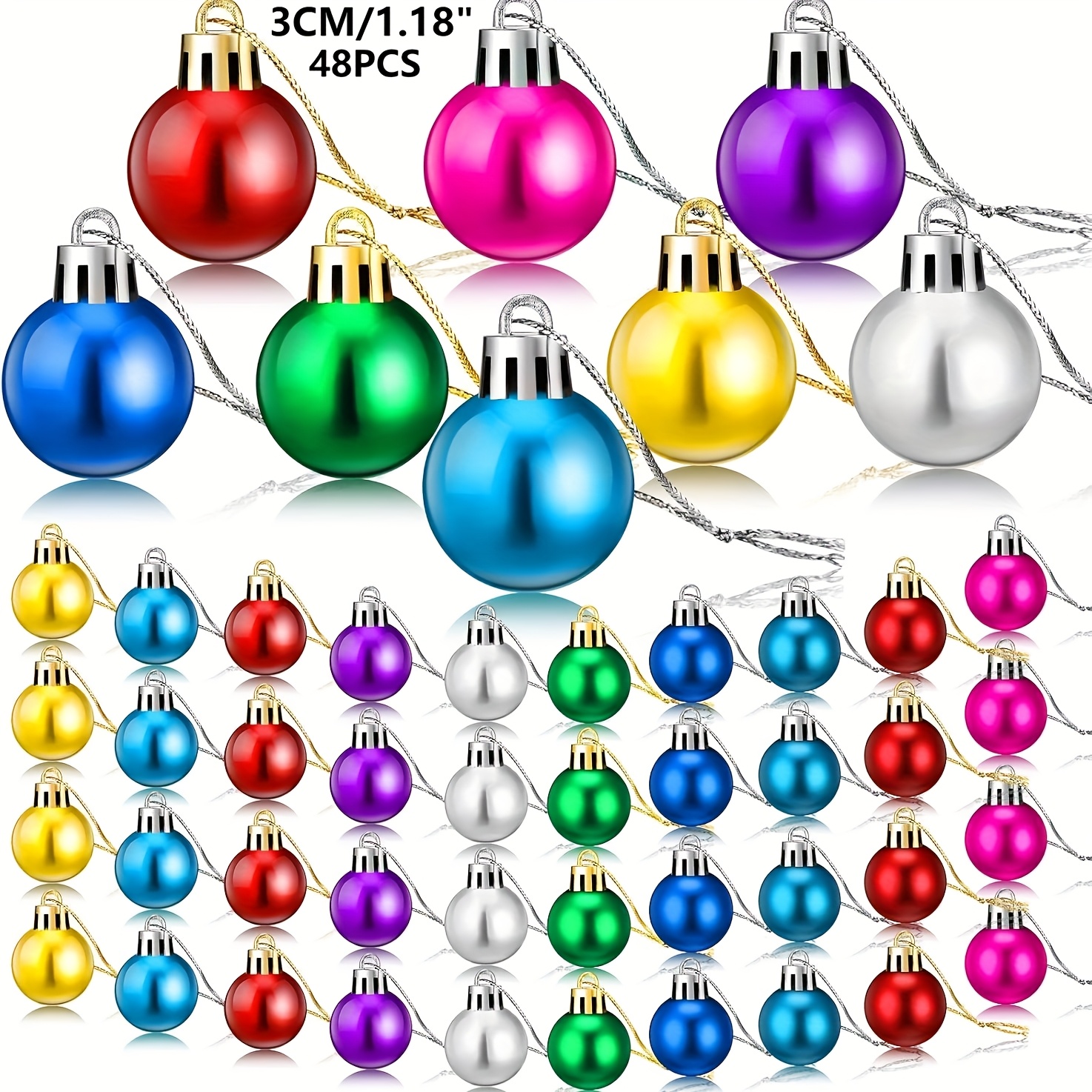 TEMU 48pcs Mini Christmas Ball Hanging Ornaments 3cm