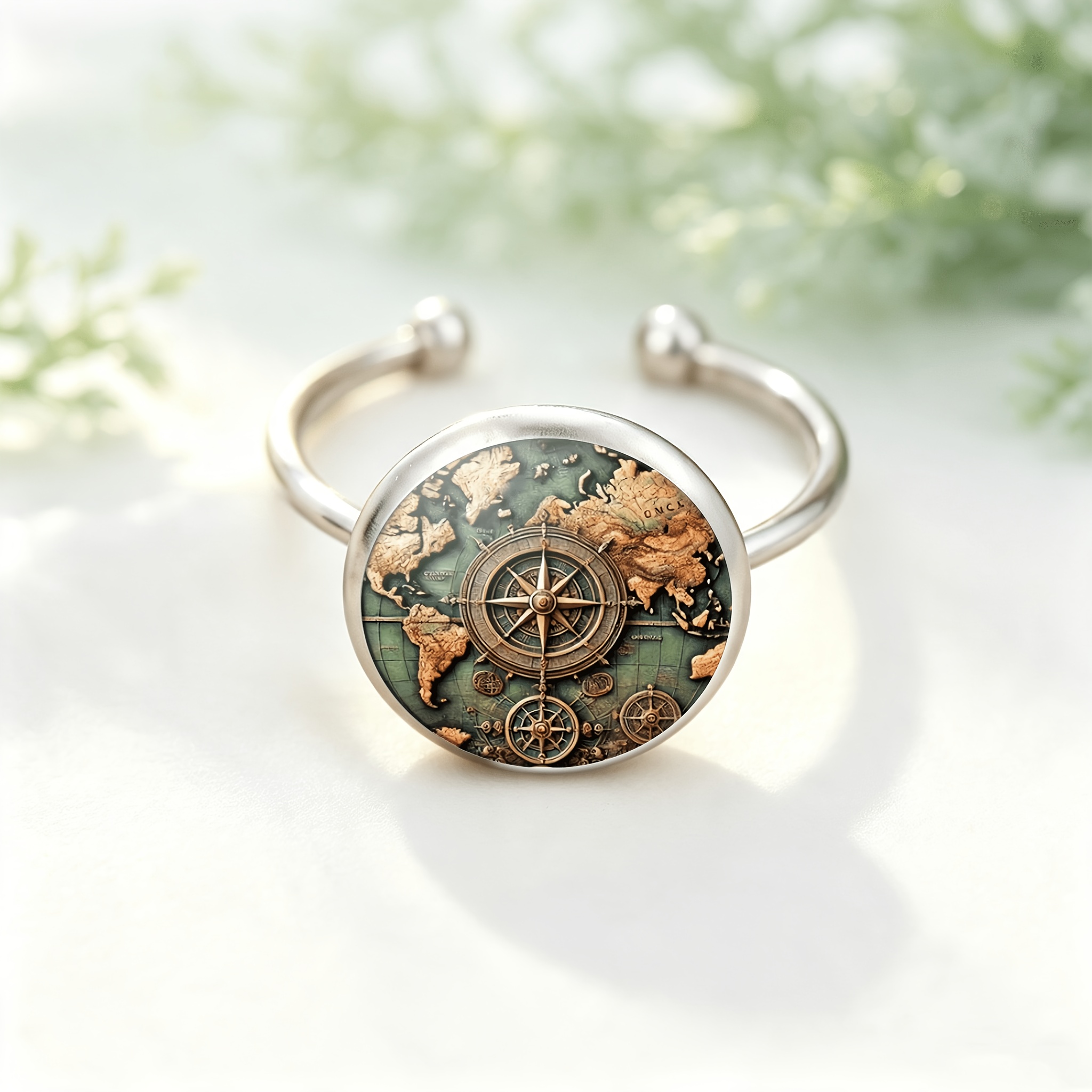 Women's Unique Colored Glass Inlaid Open Ring