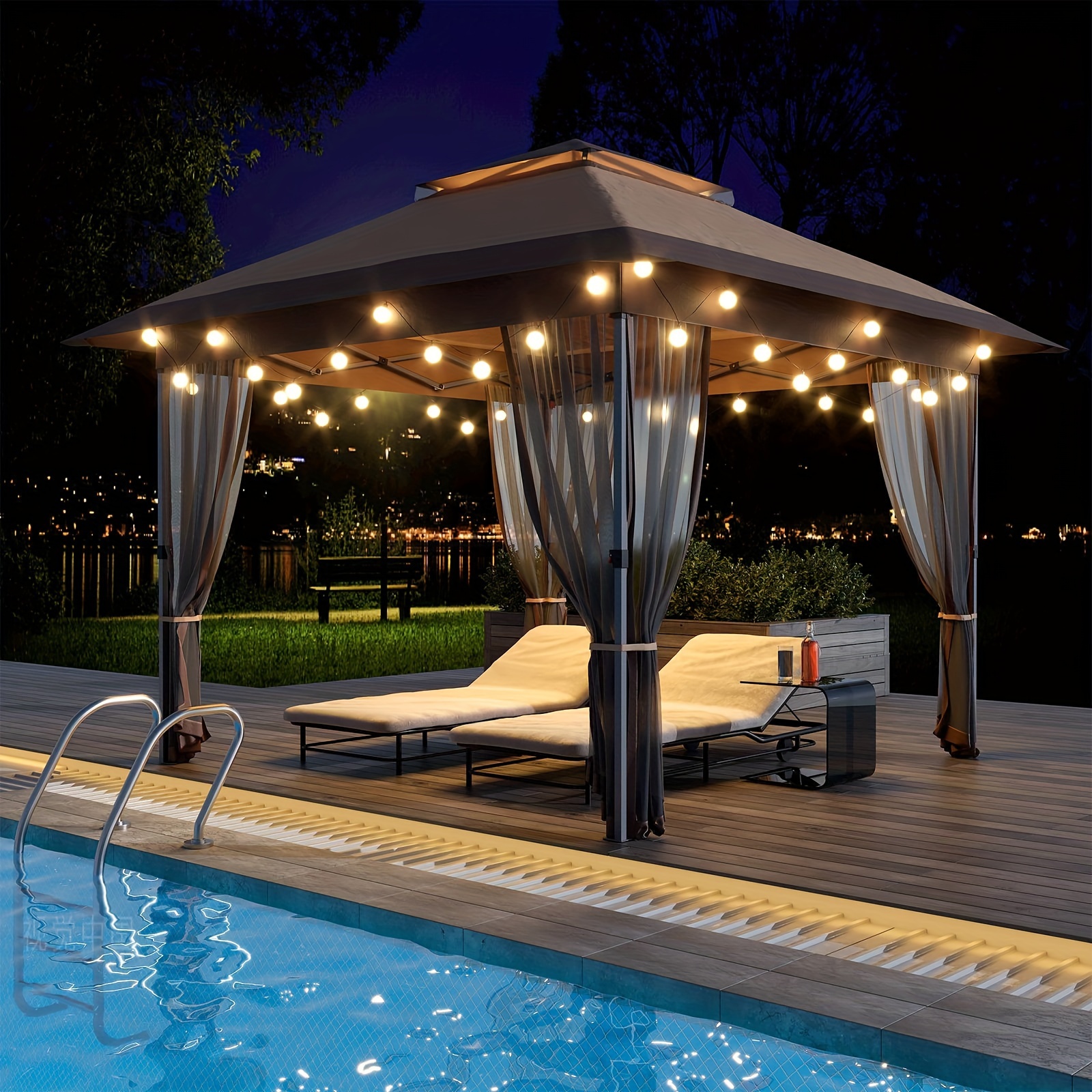 

12'x12' Pop Up Gazebo, Outdoor Canopy Tent With Mosquito Nettings And Roof, Instant Canopy For Patio, Party, Backyard