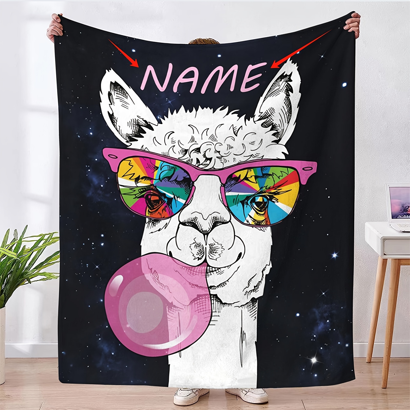 

Personalized Alpaca Sherpa Blanket With Custom Name - Soft, Warm, And Cozy Cartoon Llama For Print Flannel Throw For All - Perfect Gift For Adults