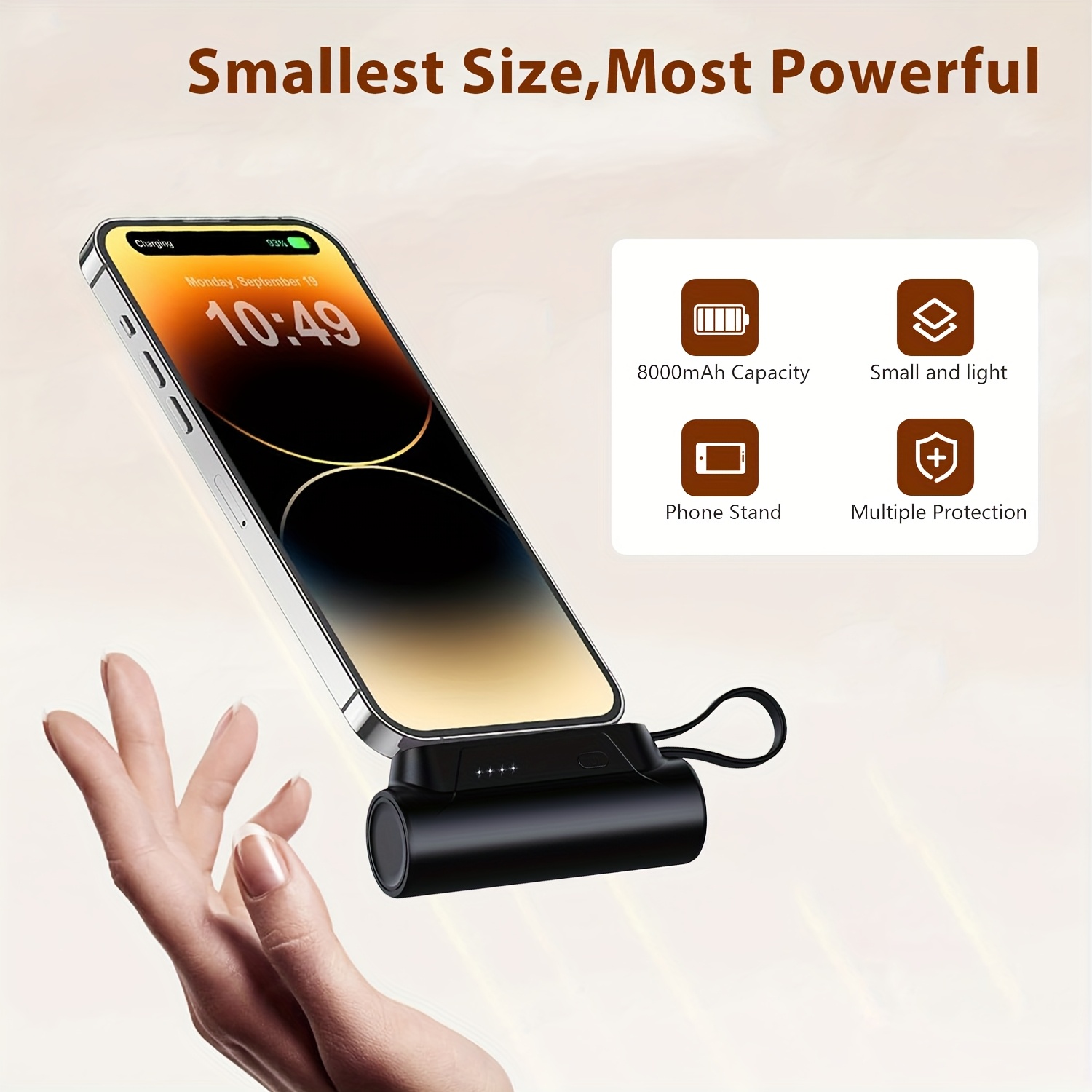 

Sunveza 5000 Mah Tail Insert Capsule Mini Mobile Power Compact Thin Portable Emergency Mobile Power, Small Pocket Mobile Power Party Birthday Gift For Iphone15.samsung -sy01hei